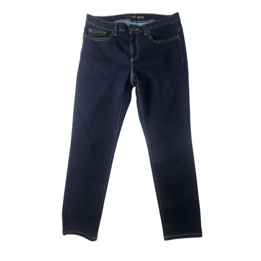 Michael Kors Izzy Cropped Skinny Jeans Womens 6 Dark Blue Indigo Minimalist Core